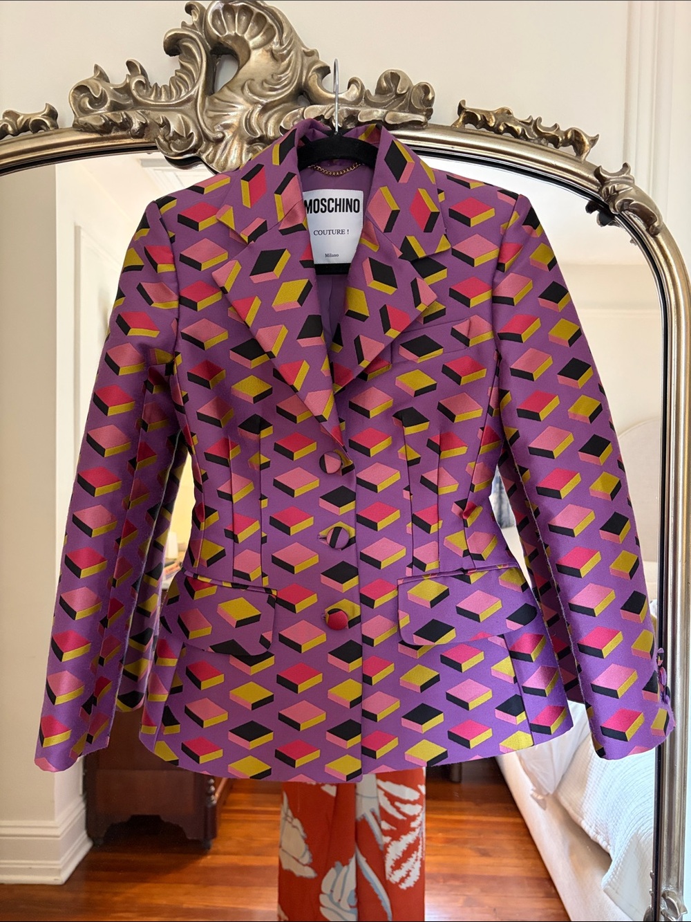 Moschino couture - Single-breasted Cube-print Blazer In Fantasy Print Violet
